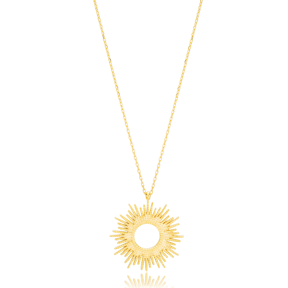 Round Hollow Sun Shape Dainty Charm Pendant Necklace Wholesale Turkish 925 Sterling Silver Jewelry