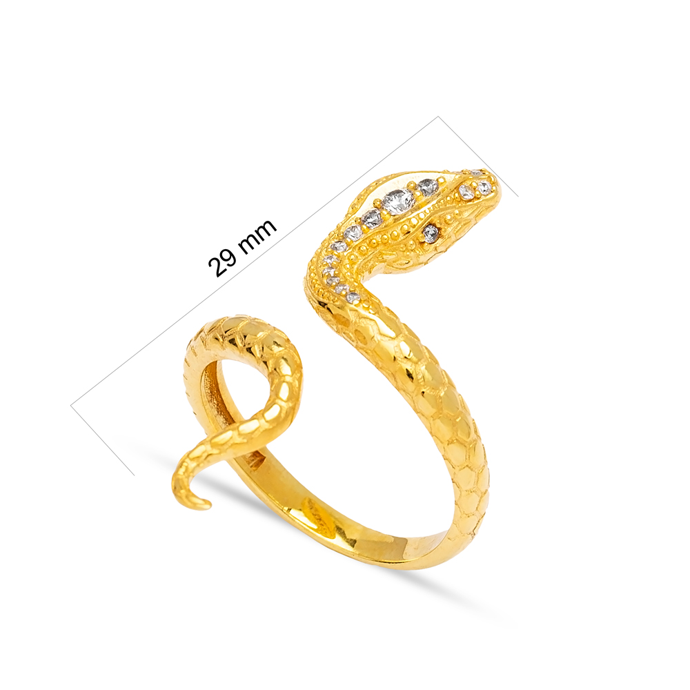 CZ Stone Dainty Snake Design Women Ring Handcrafted Turkish 925 Sterling Silver Jewellery