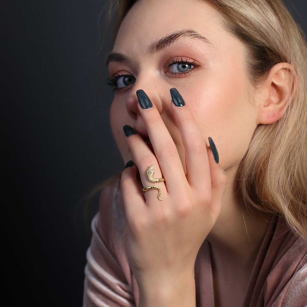 CZ Stone Dainty Snake Design Women Ring Handcrafted Turkish 925 Sterling Silver Jewellery