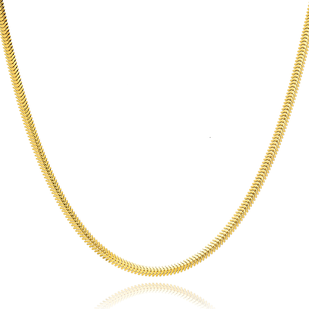Herringbone Design Elegant Flat Italian Chain Necklaces Wholesale Turkish Handcrafted 925 Sterling Silver Jewelry