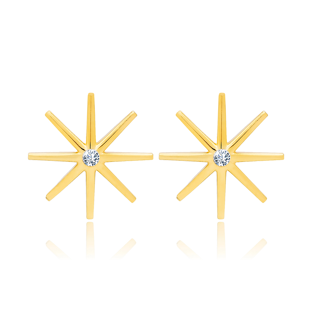 North Star Design Zircon Trendy Stud Earrings Wholesale Turkish Handmade 925 Sterling Silver Jewelry