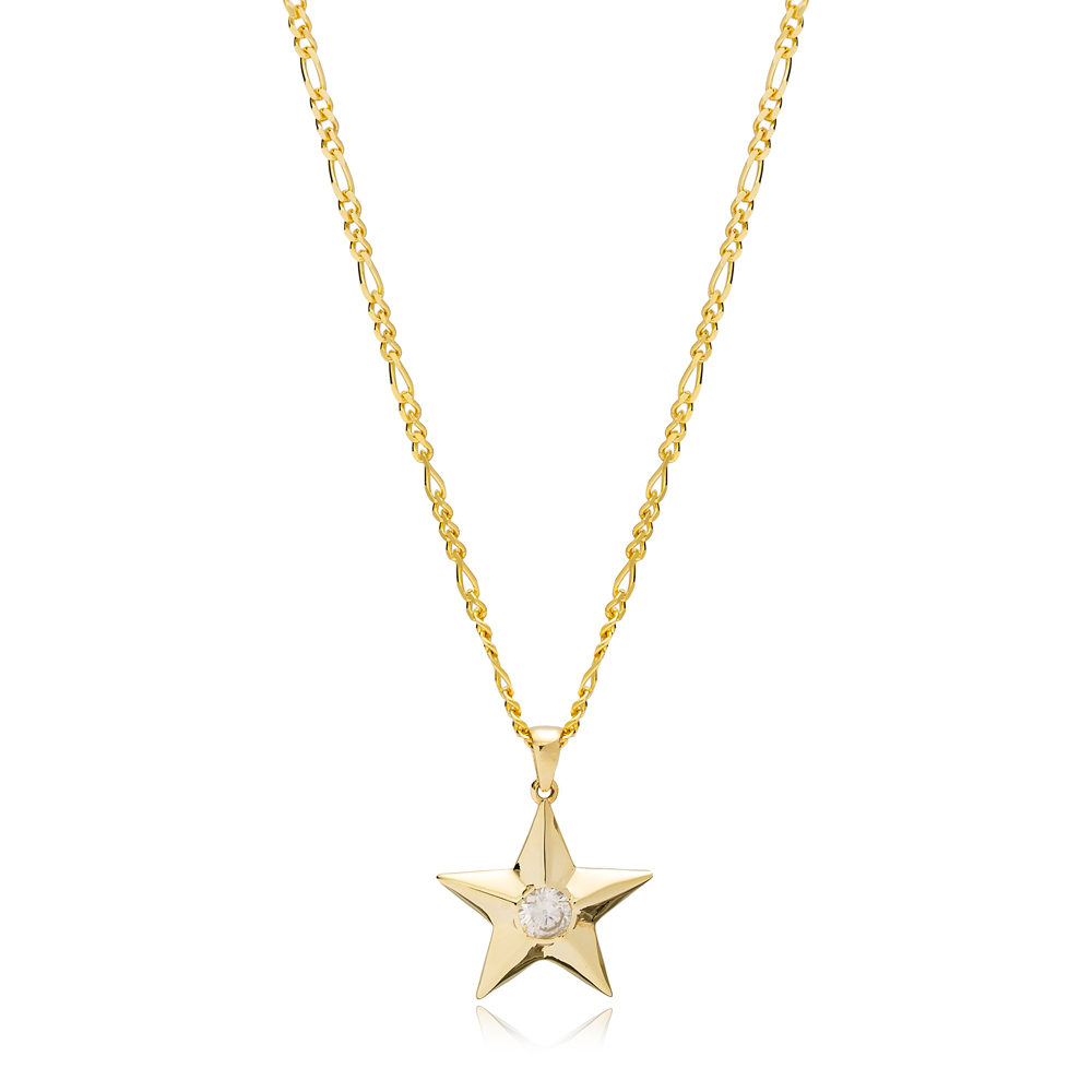 Star Design Shiny Zircon Unique Chain Pendant Necklace 925 Sterling Silver Wholesale Jewelry