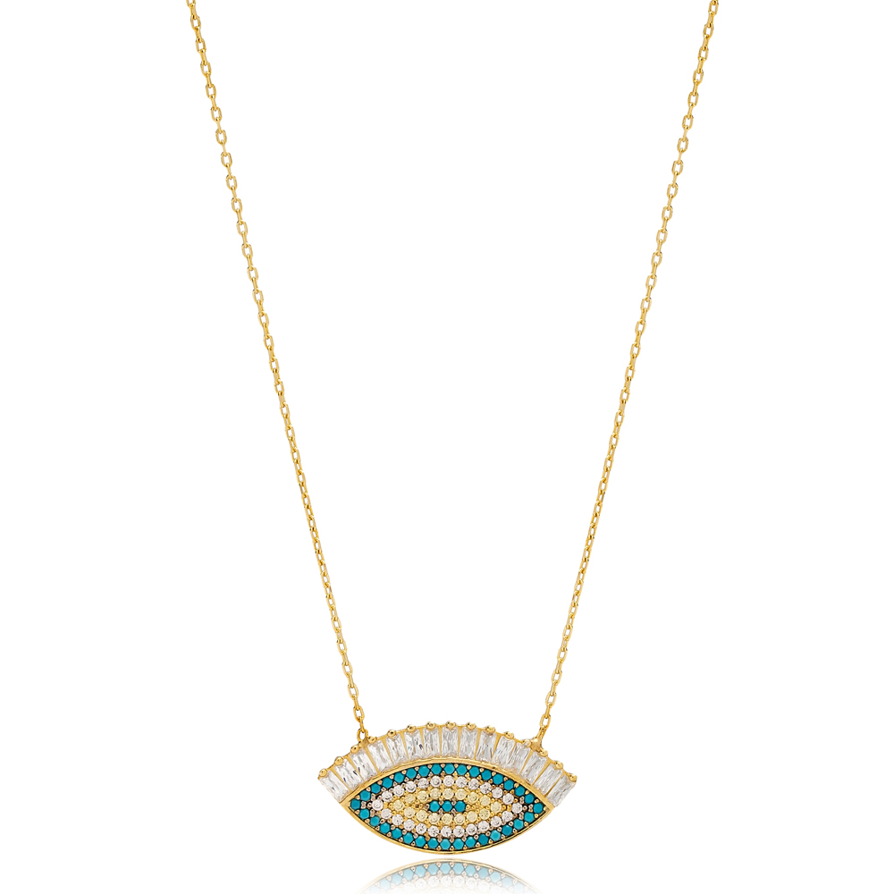 Eye Shape Dainty Design Pendant Necklace 925 Sterling Silver Wholesale Handmade Jewelry