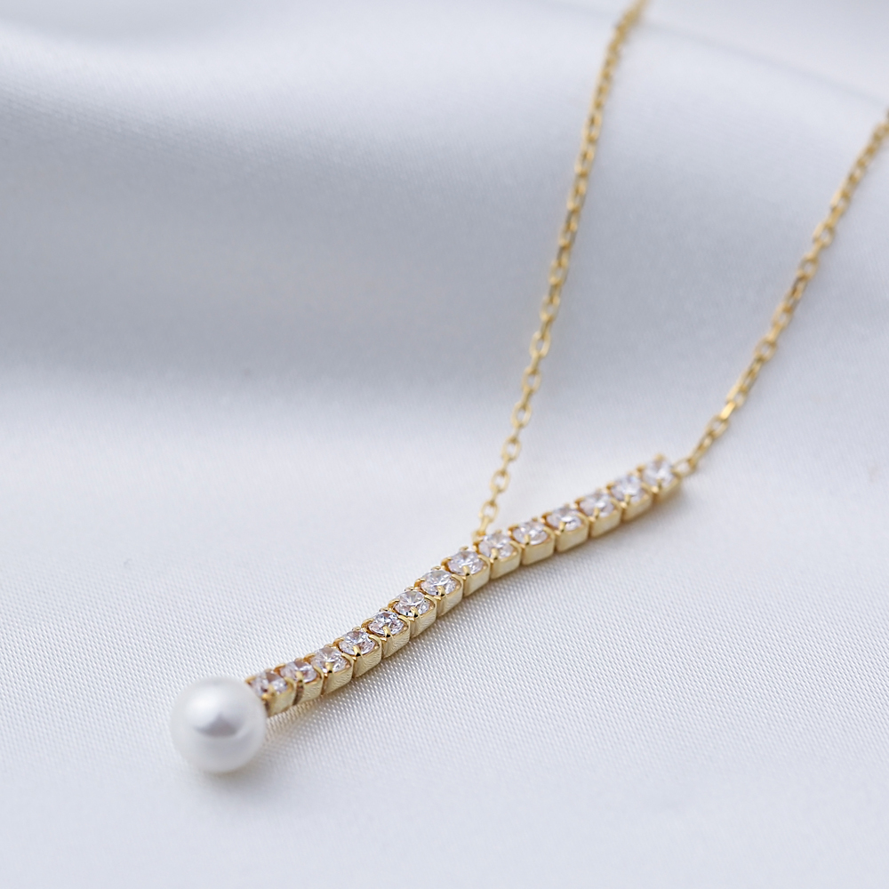 Dainty Y Design Charm Necklace with Pearl Elegant 925 Sterling Silver Handcrafted Jewelry