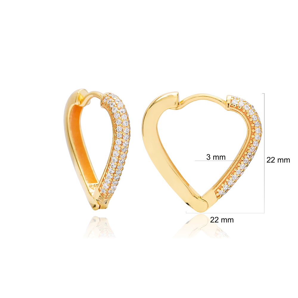 Heart Design Basic White Zircon Stone Hoop Earrings Turkish Wholesale 925 Sterling Silver Jewelry