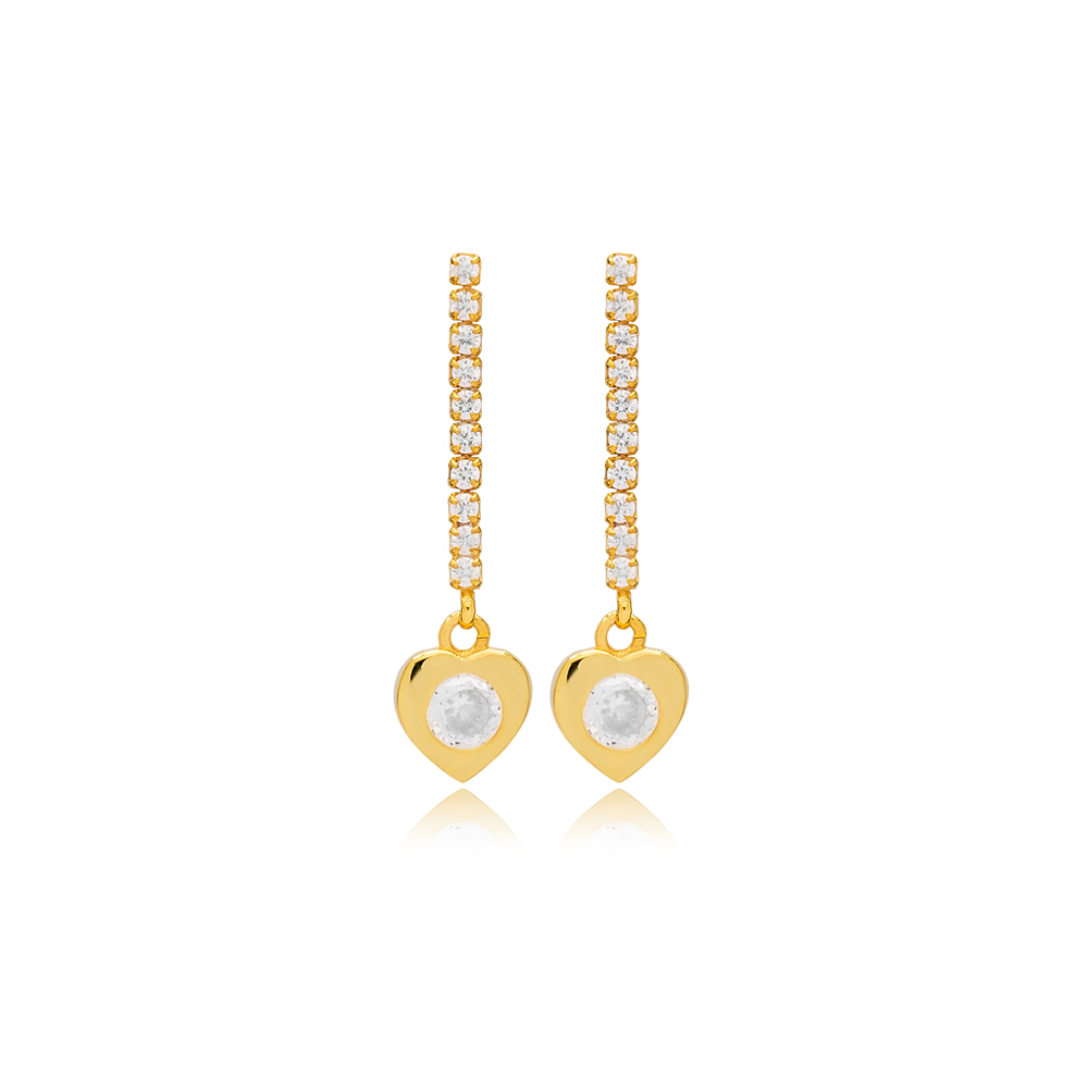 Dainty Zircon Stone Dainty Design Heart Shape Long Stud Earrings Wholesale 925 Sterling Silver Jewelry