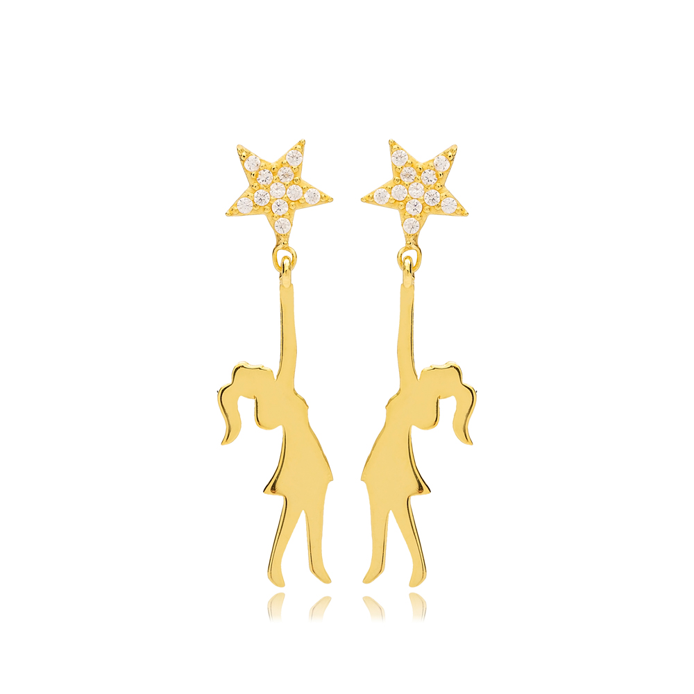 Girl and Star Charm Design Dainty Stud Earrings Wholesale Handcrafted 925 Sterling Silver Jewelry