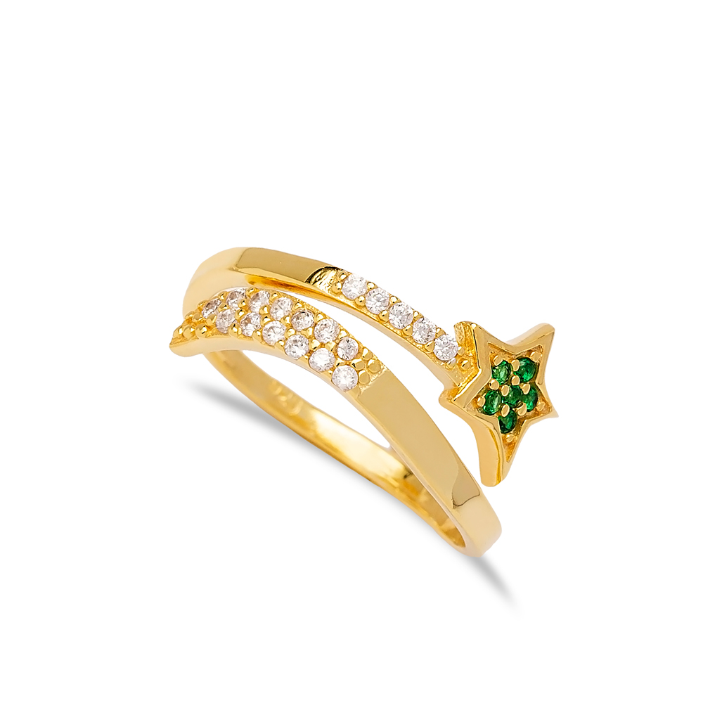 Dainty Design Emerald Zircon Stone Star Design Minimalist Ring Handmade Turkish 925 Sterling Jewelry