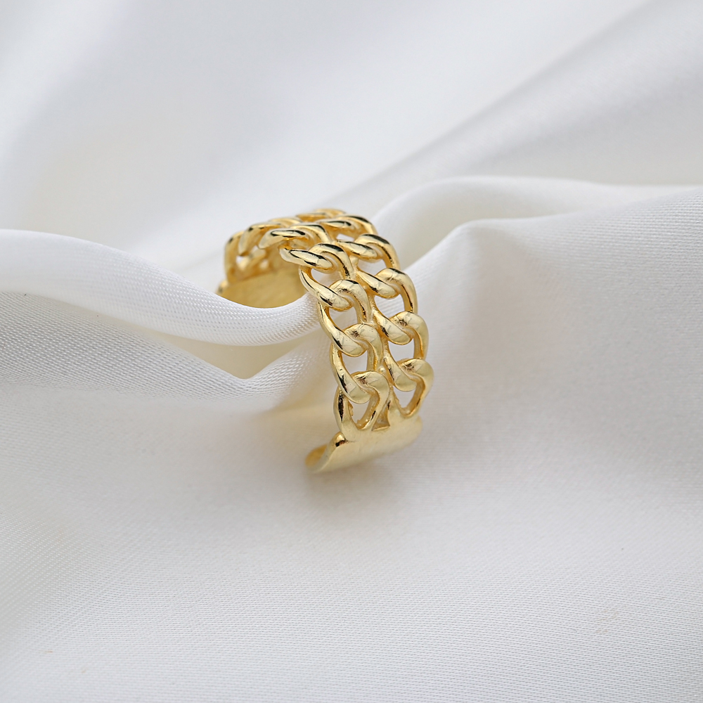 Elegant Braid Design Chain Ring Handcrafted Wholesale 925 Sterling Silver Turkish Jewelry