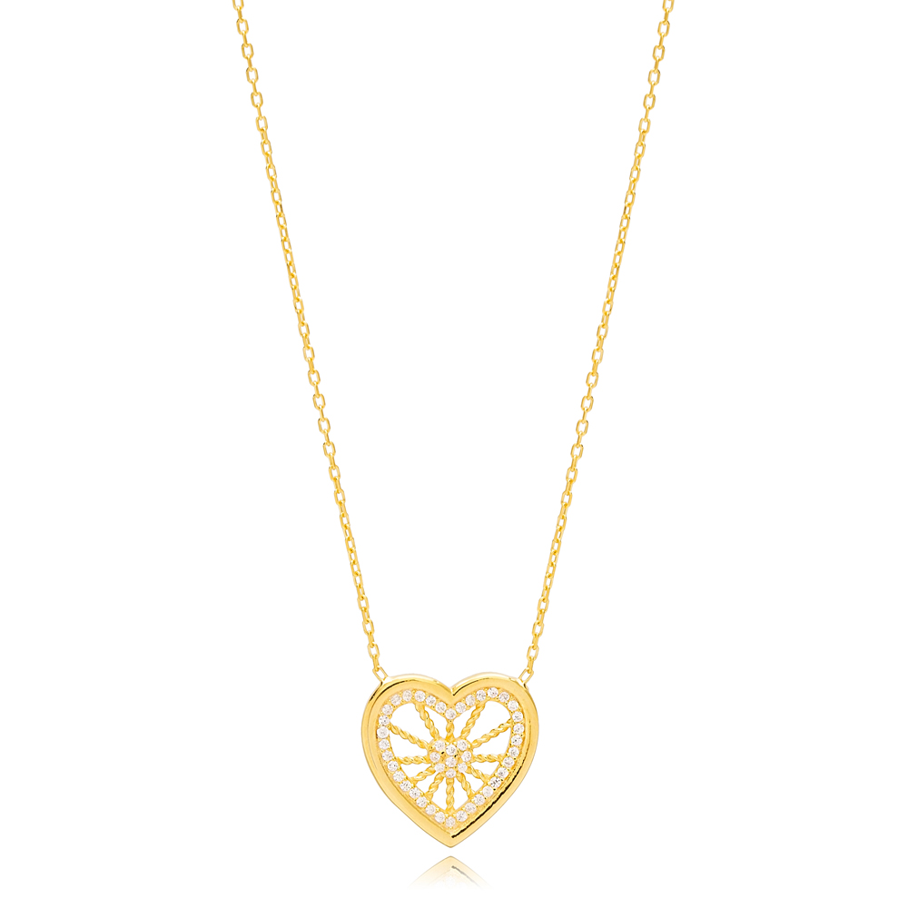 Trendy Heart Design Zircon Stone Charm Necklace Pendant 925 Sterling Silver Jewelry