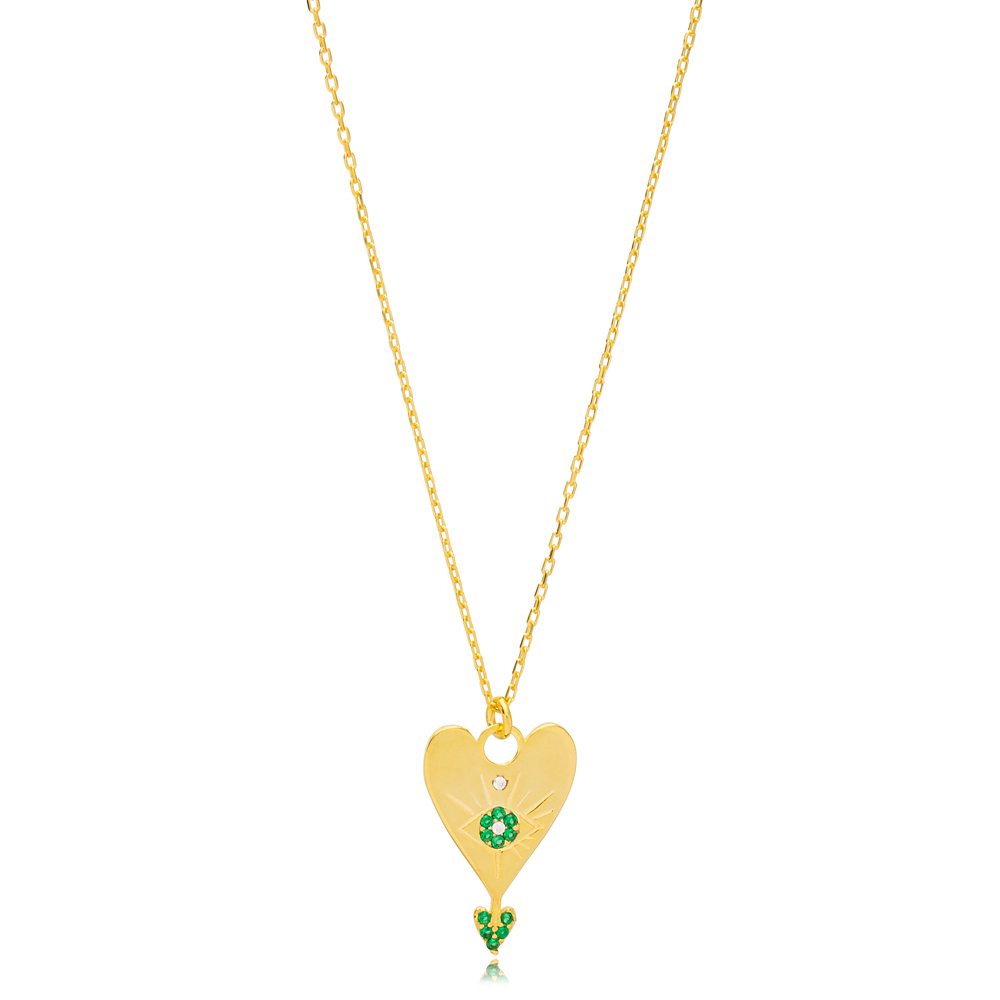 Unique Love Heart Design Emerald Stone Charm Necklace Pendant 925 Sterling Silver Jewelry