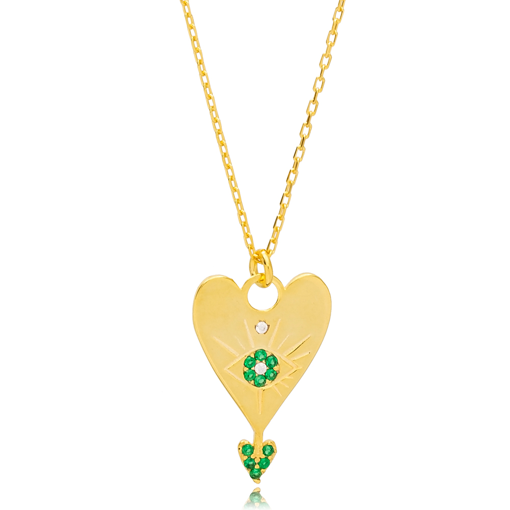 Unique Love Heart Design Emerald Stone Charm Necklace Pendant 925 Sterling Silver Jewelry