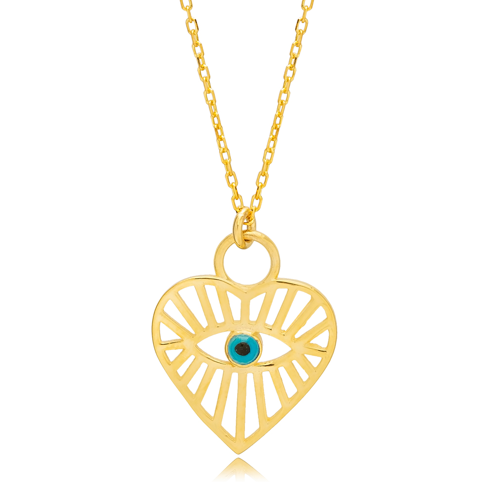 Trendy Heart Shape Pattern Design Evil Eye Charm Necklace Pendant Turkish 925 Silver Jewelry