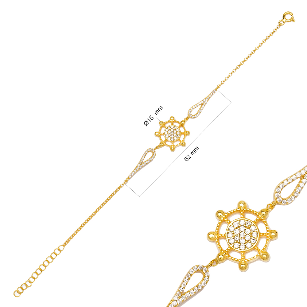 Ship Wheel Shape Design Charm Bracelet Women 925 Sterling Silver Turkish Jewelry