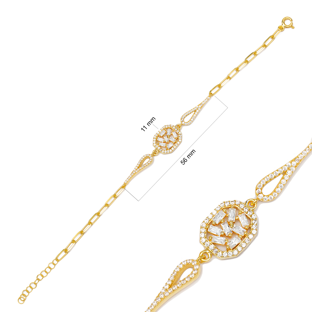 Geometric Design Baguette Charm Bracelet Turkish Wholesale 925 Sterling Silver Jewelry
