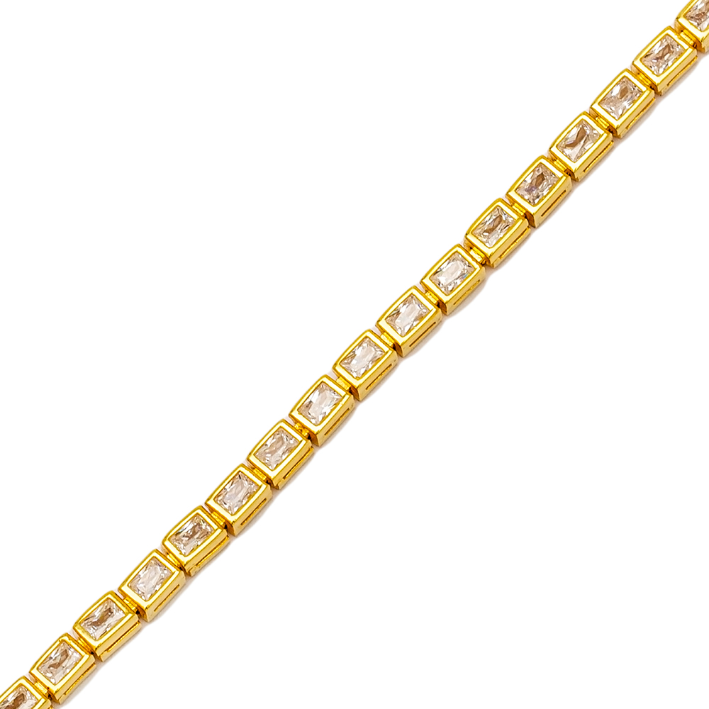 Trendy 3 mm Rectangle Design CZ Stone Tennis Bracelet Turkish Wholesale 925 Sterling Silver Jewelry