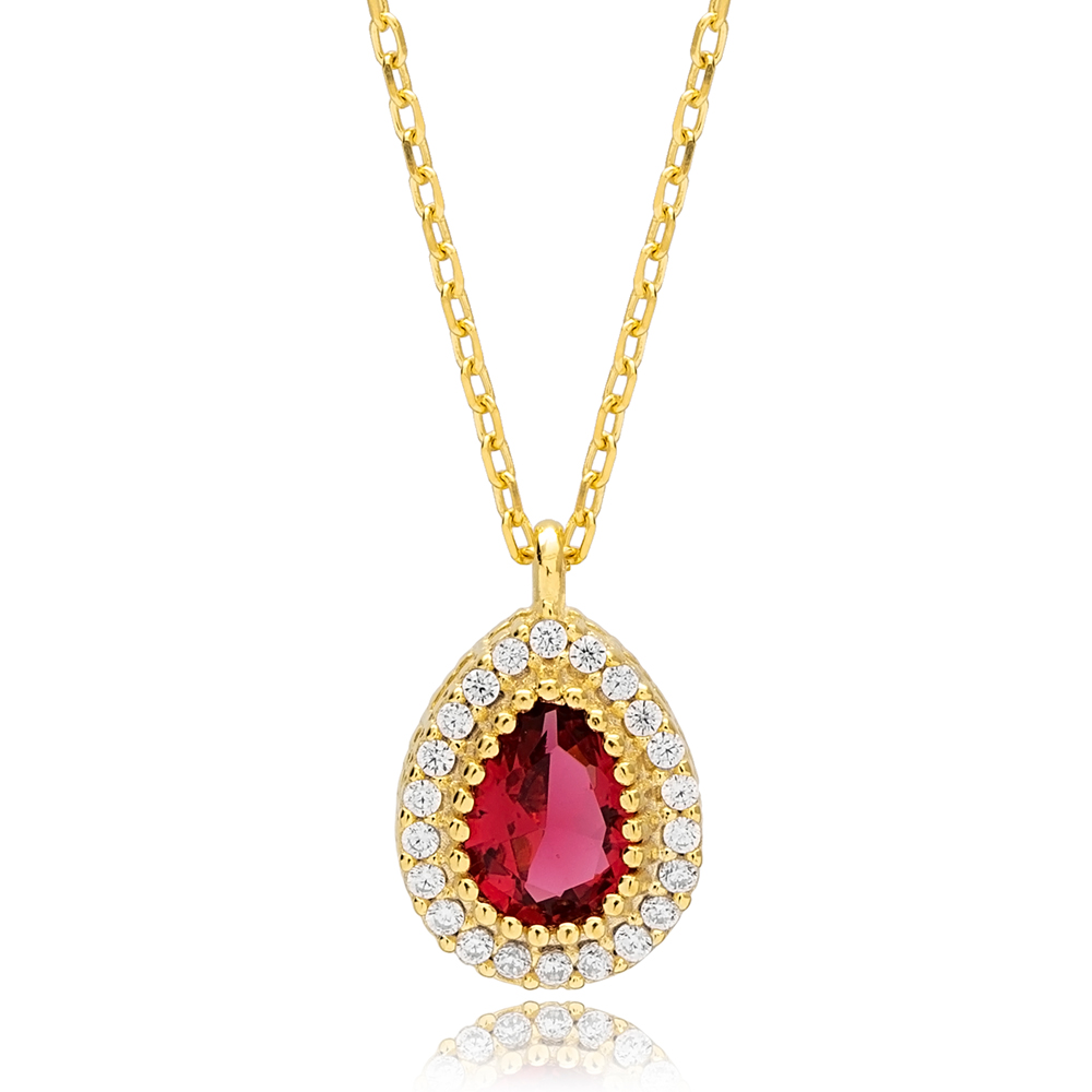 Ruby Stone Pear Design Elegant Charm Necklace Pendant Handmade 925 Sterling Silver Jewelry