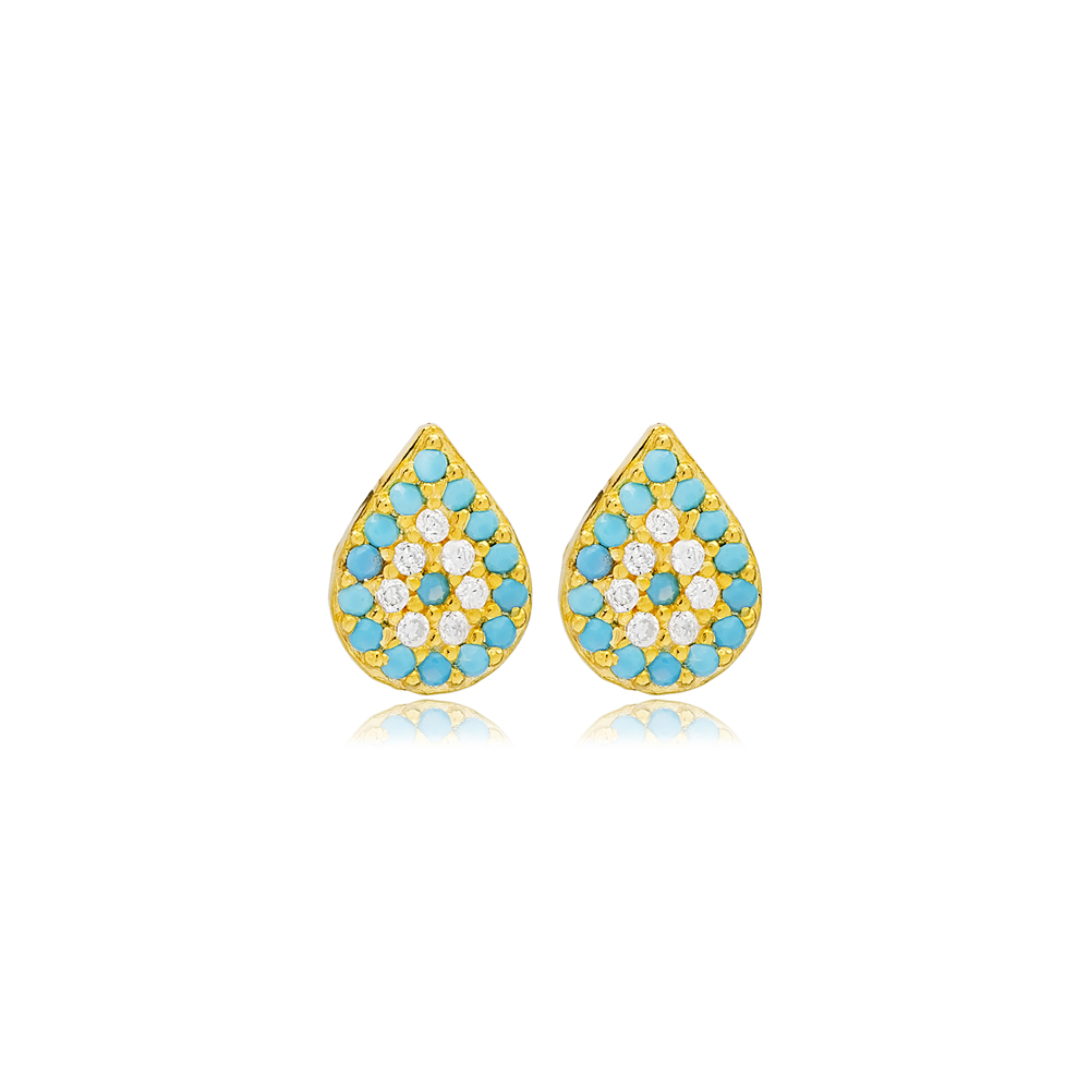 Turquoise Pear Shape Minimalist Design Tiny Stud Earrings