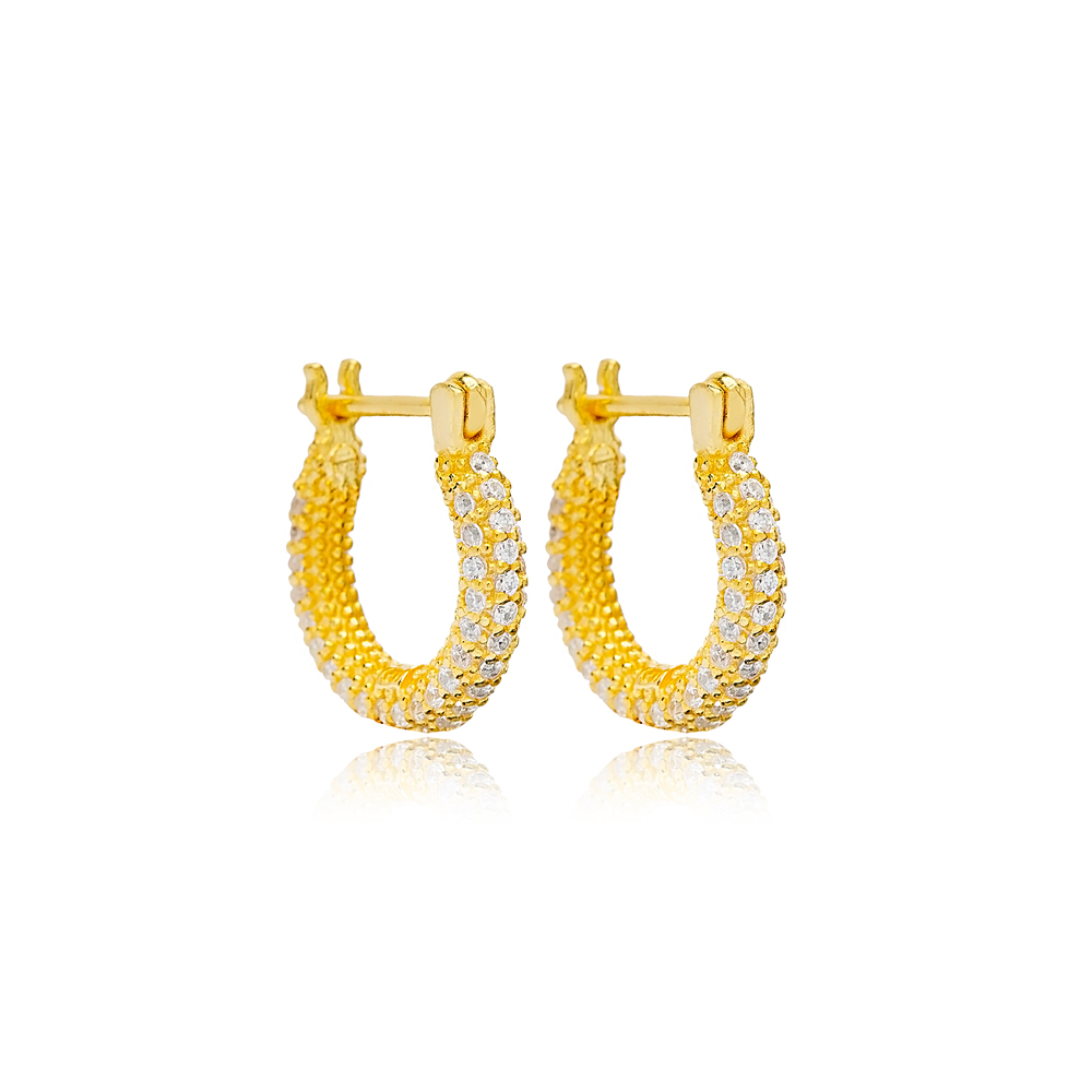 Minimalist Zircon Stone Popular Hoop Earrings Wholesale Turkish 925 Sterling Silver Jewelry