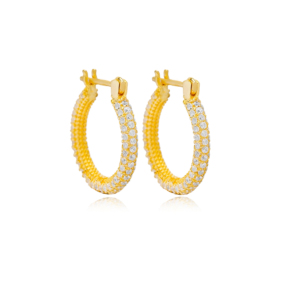 Zircon Stone Trendy Popular Hoop Earrings Wholesale Turkish 925 Sterling Silver Jewelry