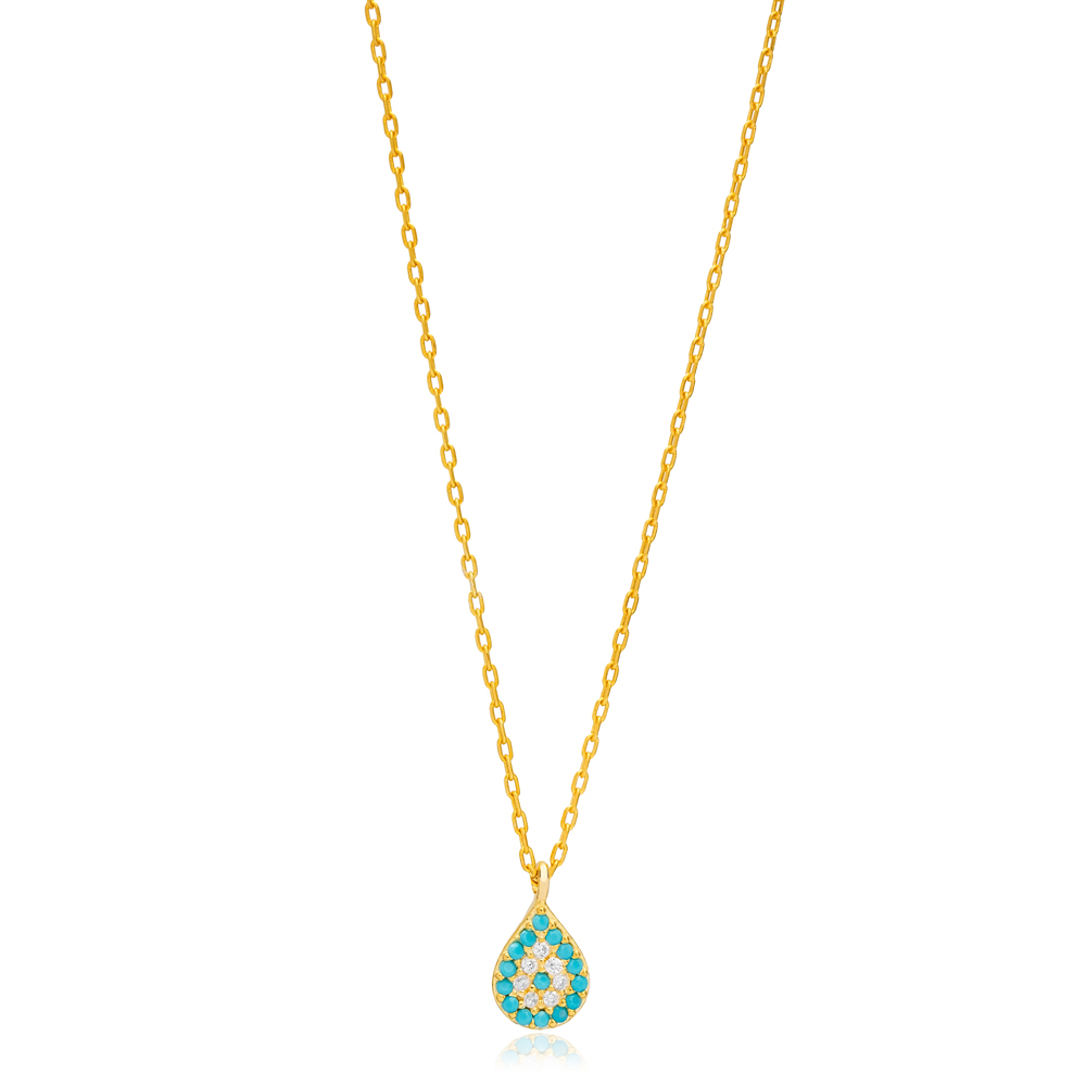 Minimalist Turquoise Pear Shape Tiny Charm Necklace Pendant