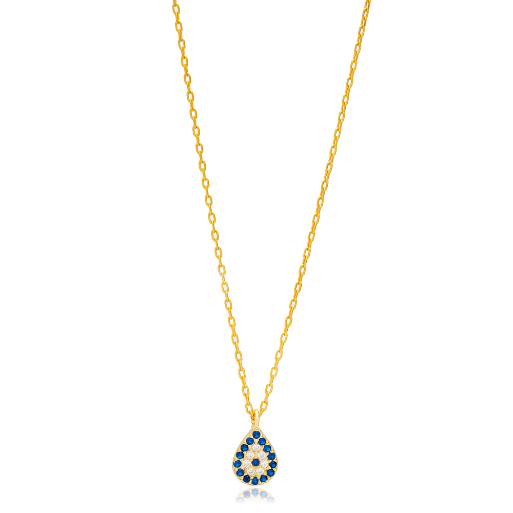Sapphire Pear Shape Minimalist Design Tiny Charm Necklace Turkish 925 Sterling Silver Women Jewelry