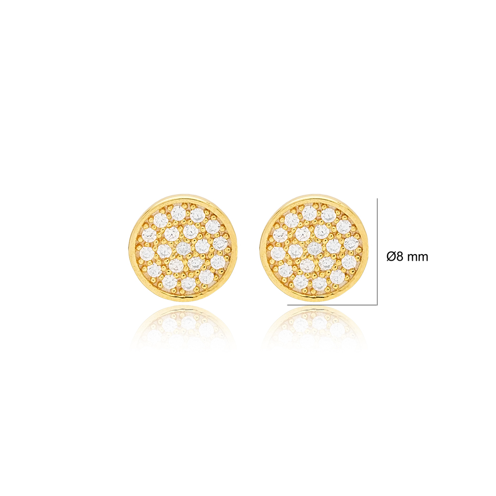 Minimalist Round Design Geometric CZ Stone Stud Earring Wholesale Handmade 925 Sterling Silver Jewelry