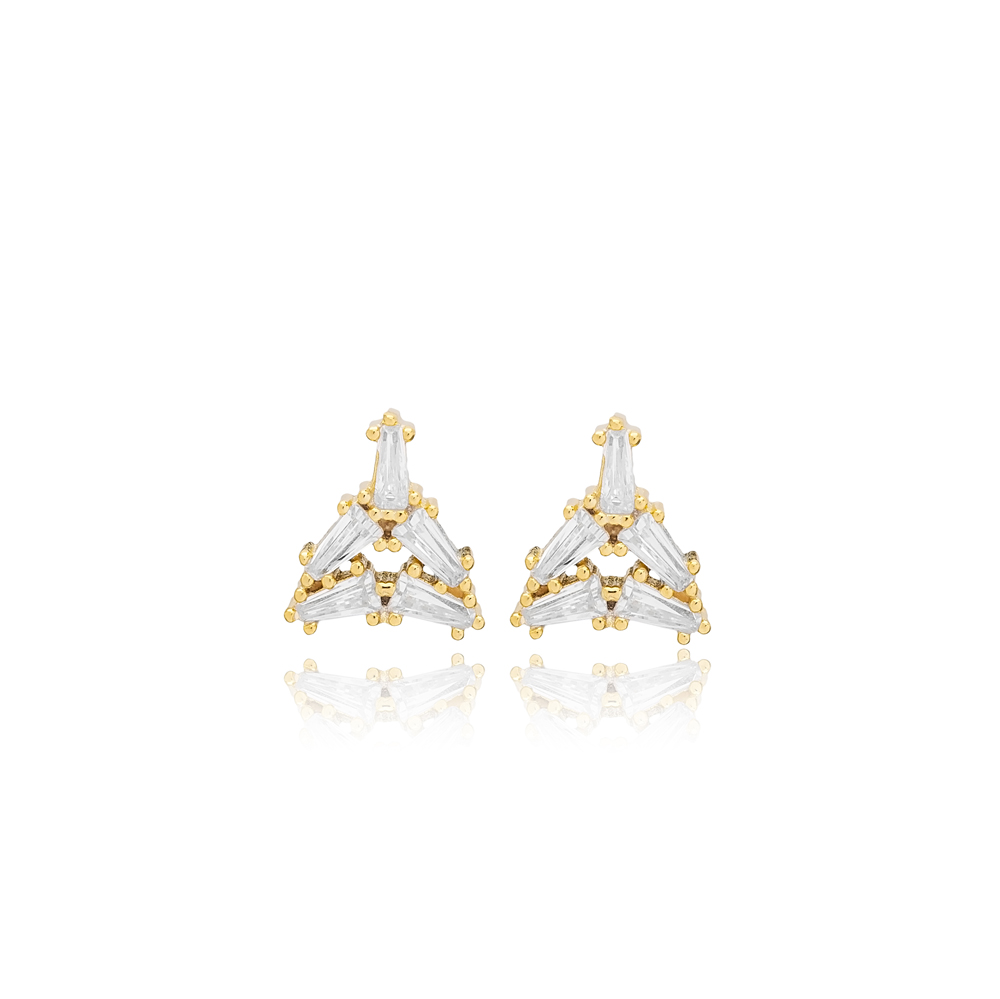 Triangle Design Geometric Shape Zircon Baguette Stud Earring Wholesale Handcrafted 925 Sterling Silver Jewelry