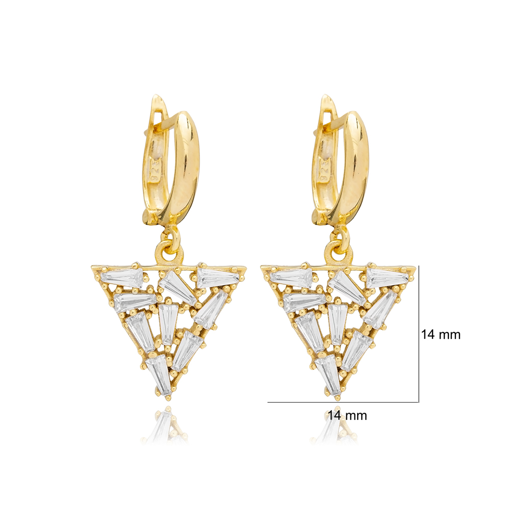 Geometric Dangle Clip On Triangle Shape Earrings Turkish Wholesale Sterling Silver Earring