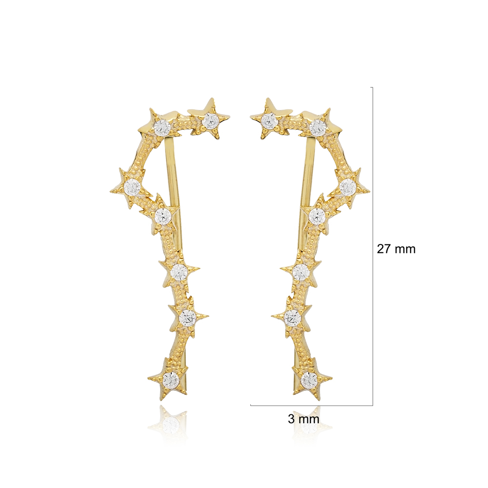 Shiny Star Dainty Earring Ear Cuff Turkish Wholesale Handcrafted Silver Jewelry