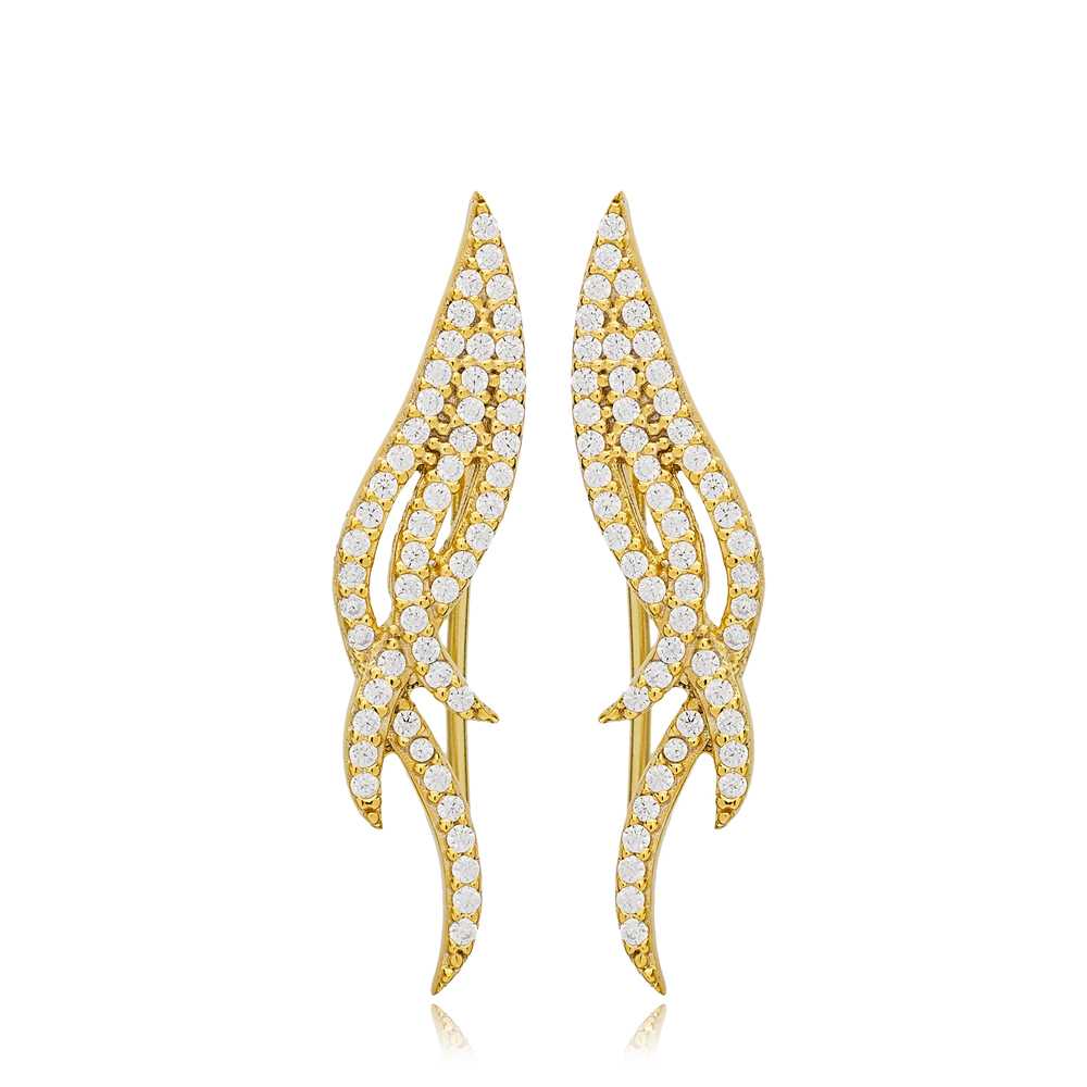 Trendy Design Ear Cuff Clear Zirconia Earring Turkish Wholesale Handcrafted 925 Silver Jewelry