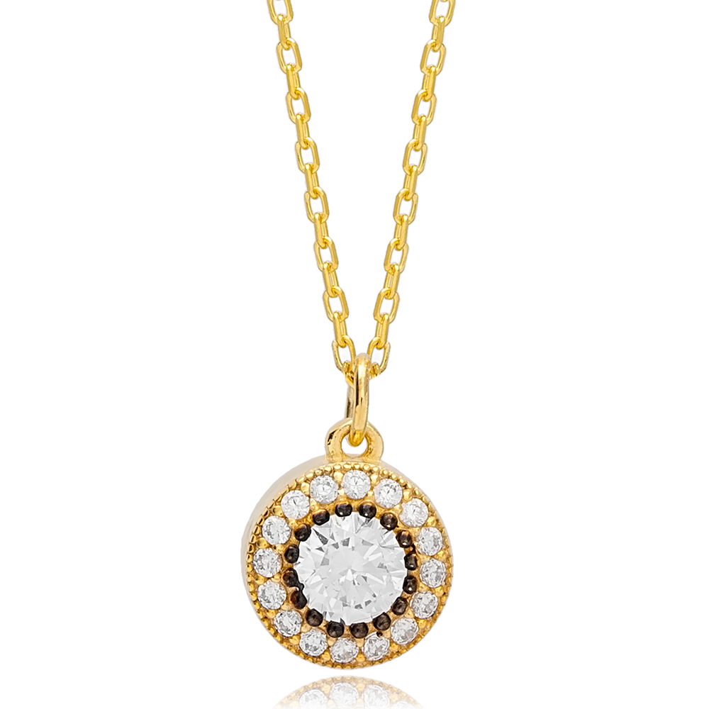 Trendy Round Style Zircon Stone Charm Pendant Necklace Turkish Wholesale 925 Sterling Silver Jewelry