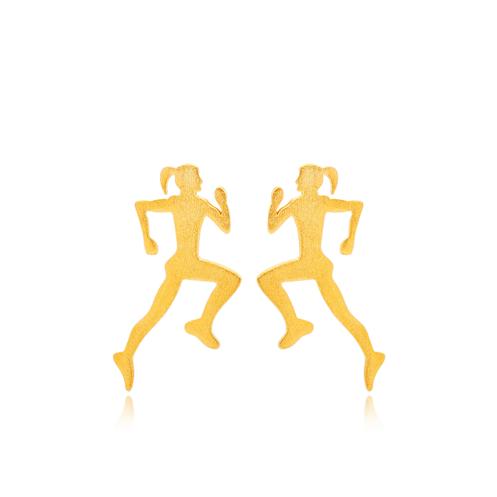 Runner Girl Design Stud Earrings 22K Gold Plated Wholesale Handmade 925 Sterling Silver Jewelry