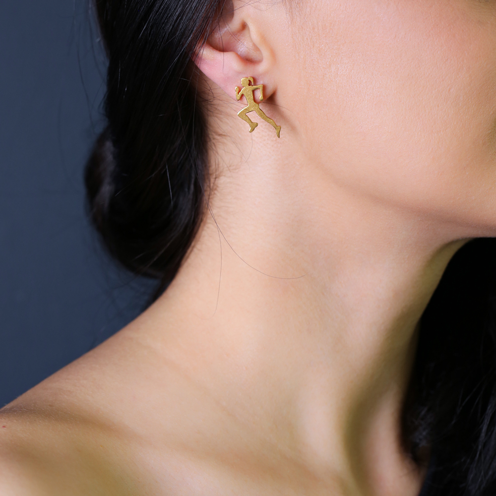 Runner Girl Design Stud Earrings 22K Gold Plated Wholesale Handmade 925 Sterling Silver Jewelry