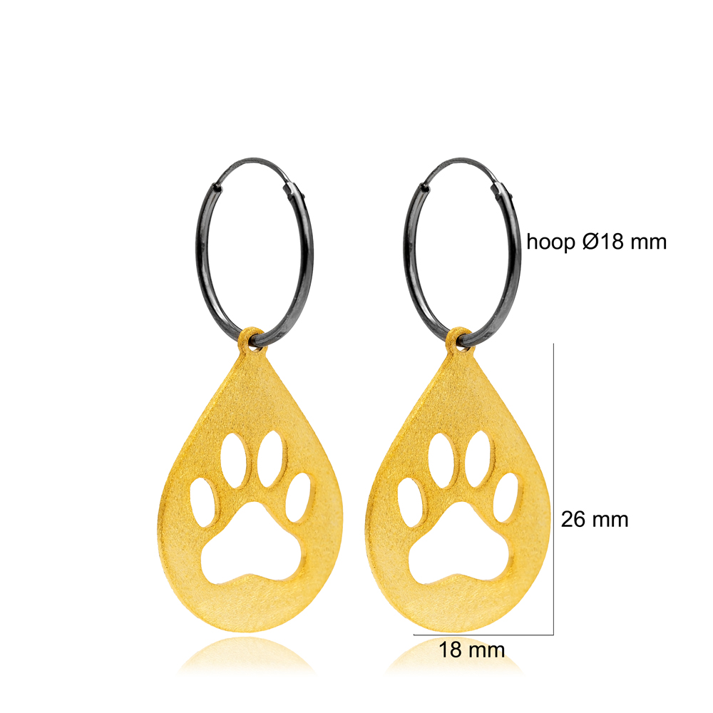 Paw Design 22K Gold Plated Oxidized Vintage Hoop Earrings 925 Sterling Silver Jewelry