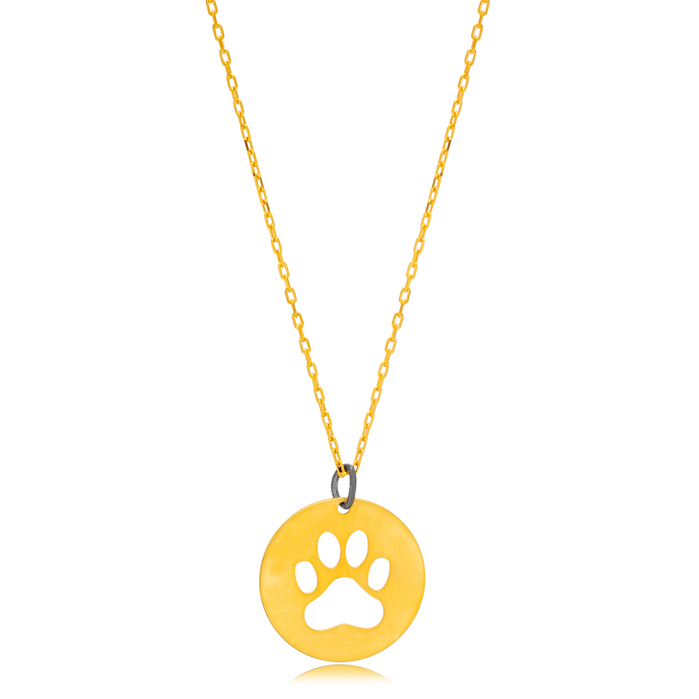 Paw Design 22K Gold Plated Vintage Charm Necklace Pendant 925 Sterling Silver Jewelry
