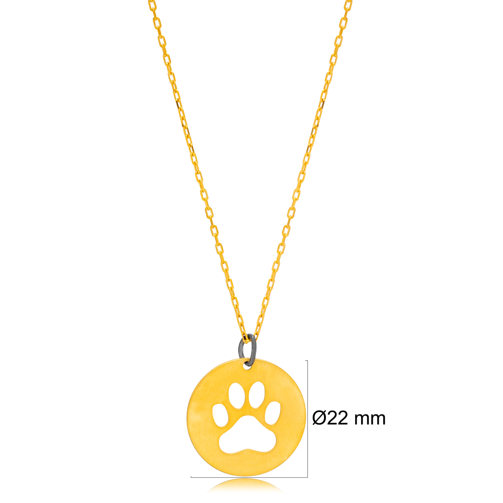 Paw Design 22K Gold Plated Vintage Charm Necklace Pendant 925 Sterling Silver Jewelry