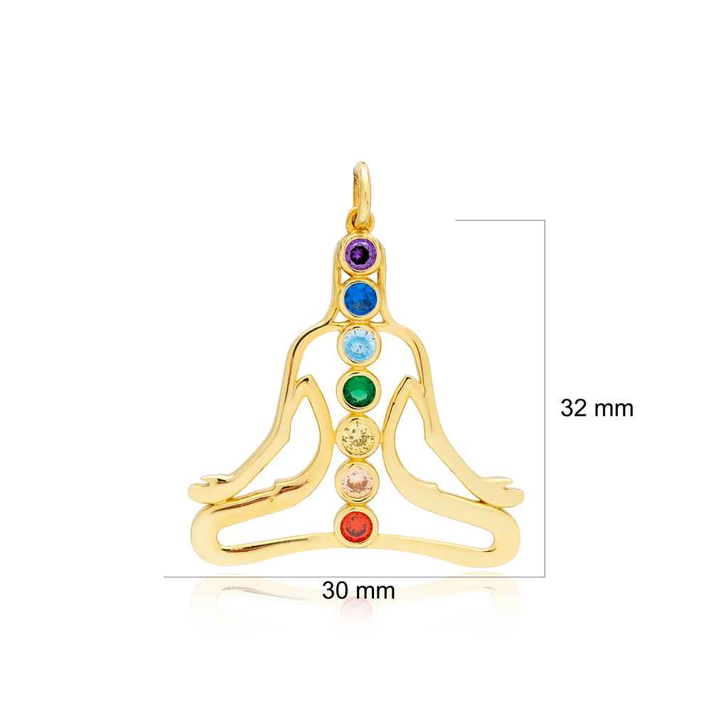 Mix Stone Rainbow Chakra Buddha Charm Wholesale Handcrafted Turkish 925 Silver Sterling Jewelry