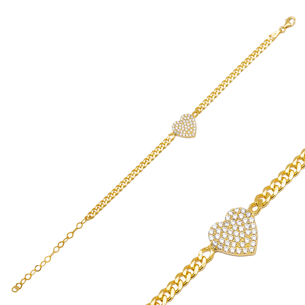 Heart Design Stylish Charm Bracelet Wholesale Turkish 925 Sterling Silver Jewelry
