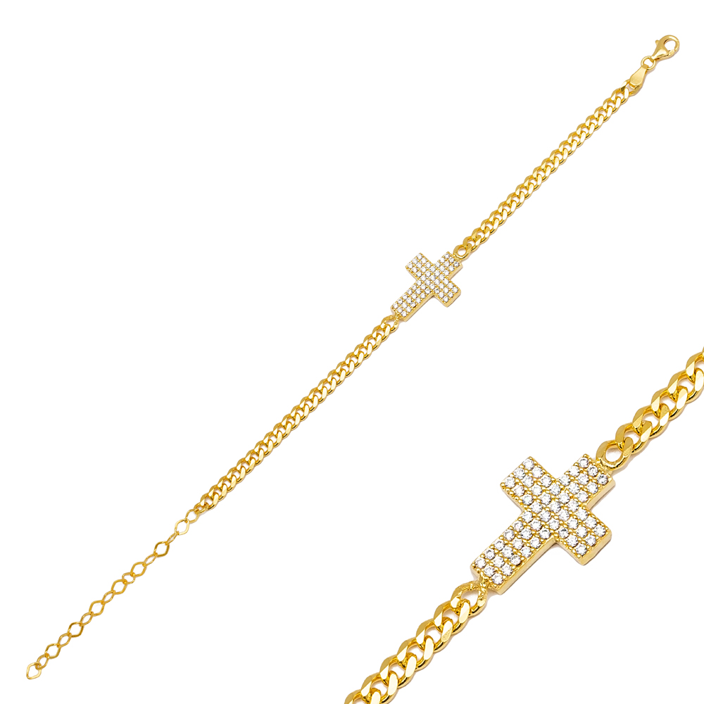 Cross Design Dainty Christian Charm Bracelet Wholesale Handcrafted 925 Sterling Silver Jewelry