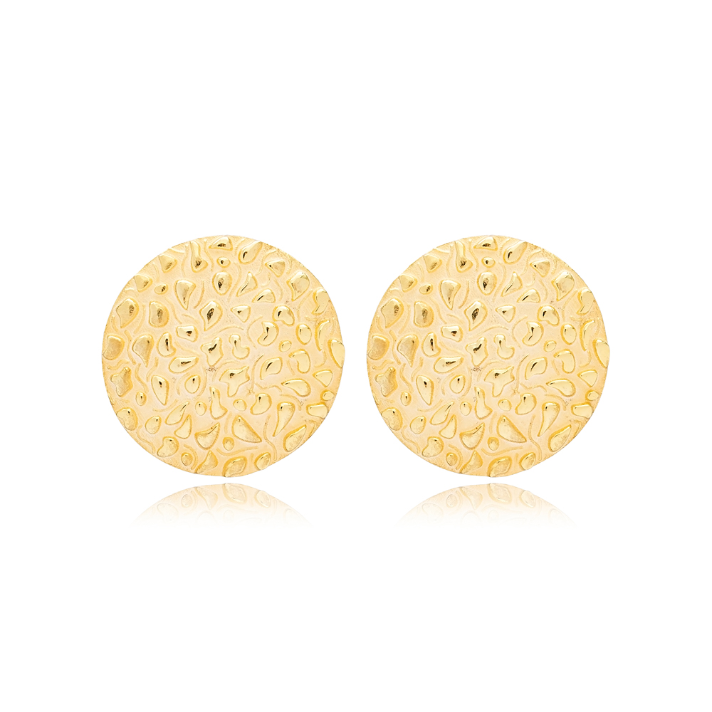 Chic Round Design Textured Stud Earrings Wholesale Turkish 925 Sterling Silver Jewelry