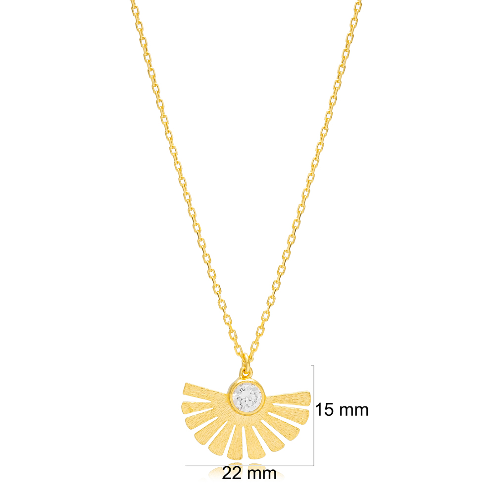New Trend Fan Design Clear Zircon Stone Charm Pendant Necklace Turkish 925 Sterling Silver Jewelry