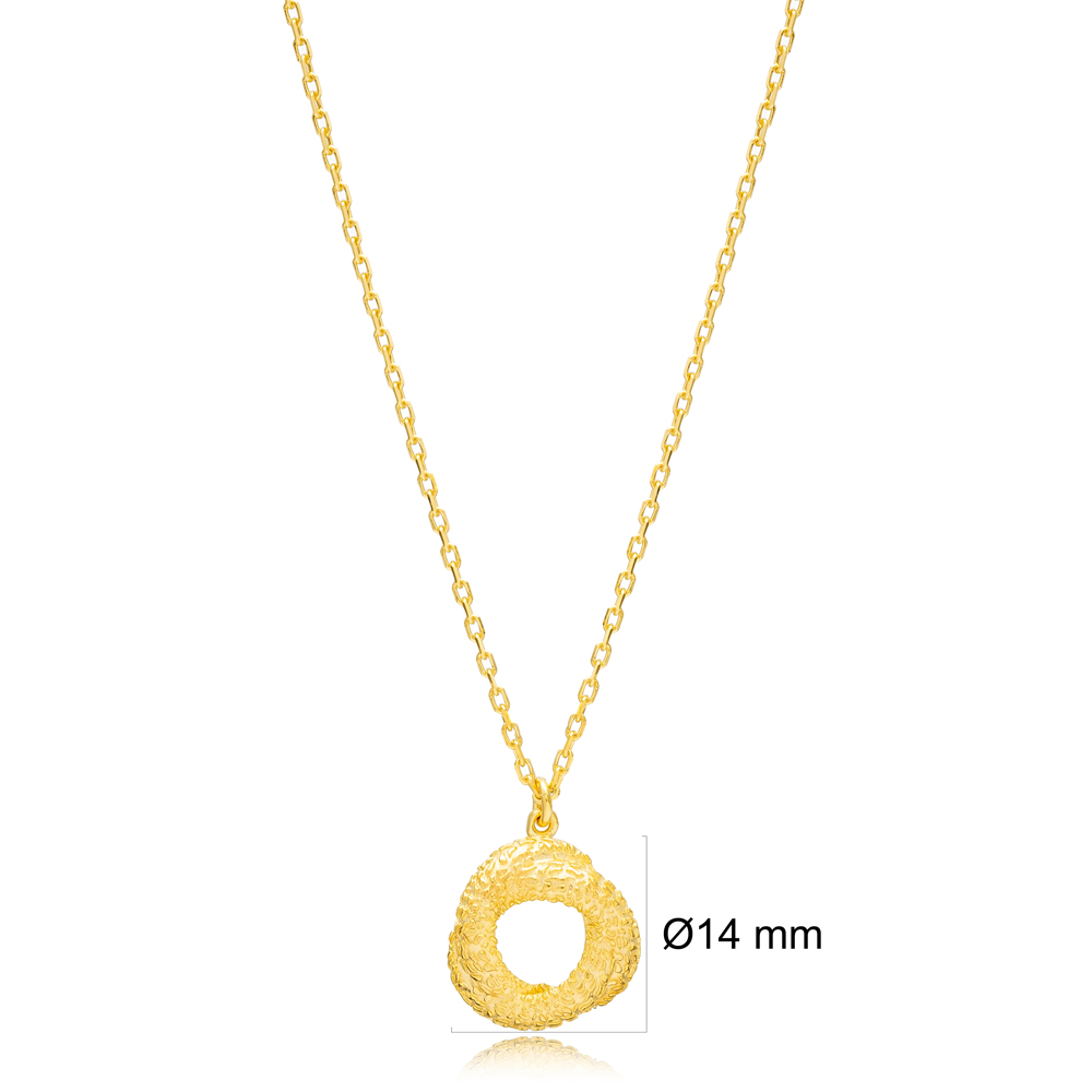 Textured Minimalist Design Round Shape Charm Pendant Necklace Turkish 925 Sterling Silver Jewelry