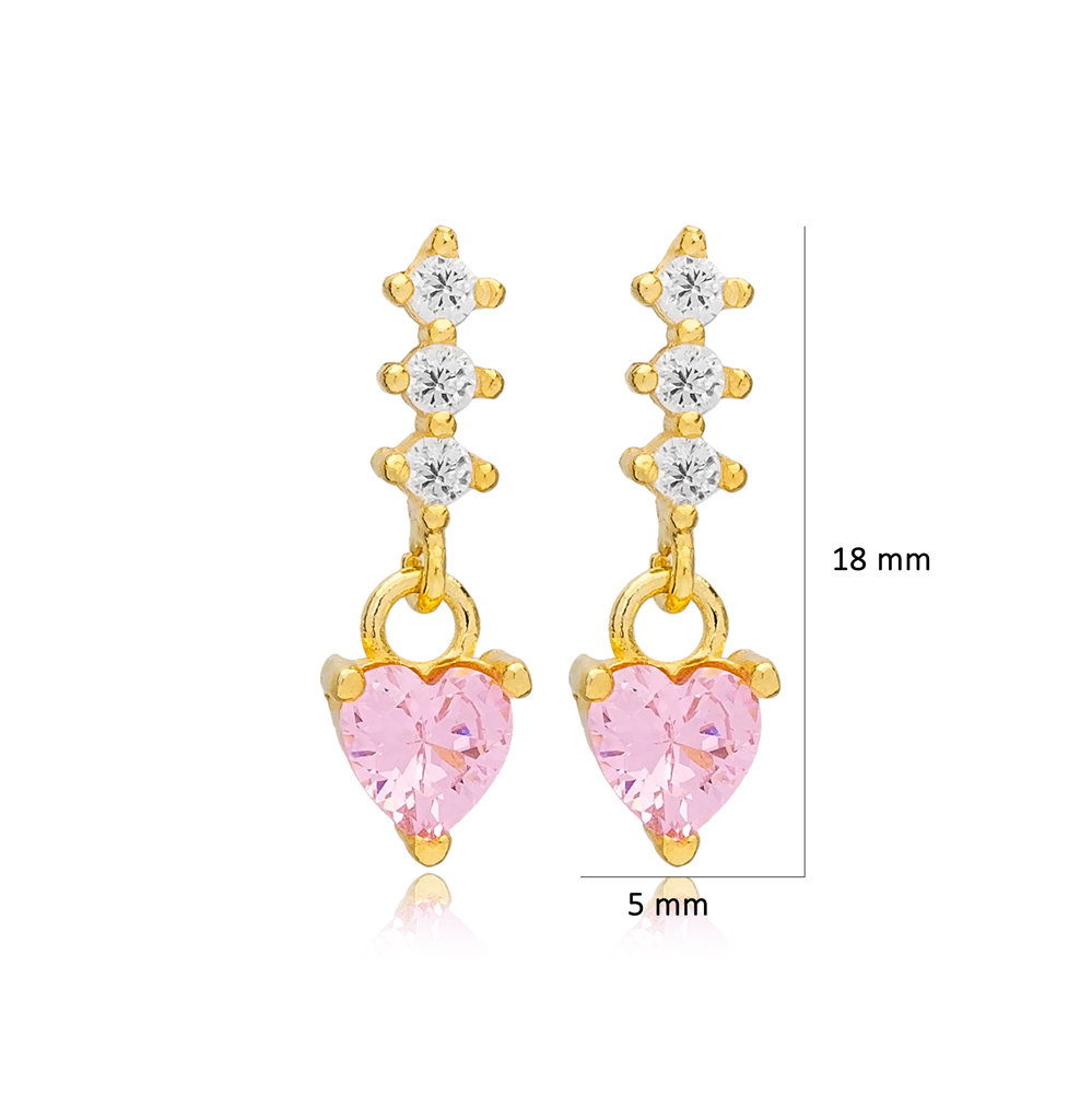 Cute Heart Pink Stone Stud Earrings Handcrafted Wholesale Turkish 925 Sterling Silver Jewelry