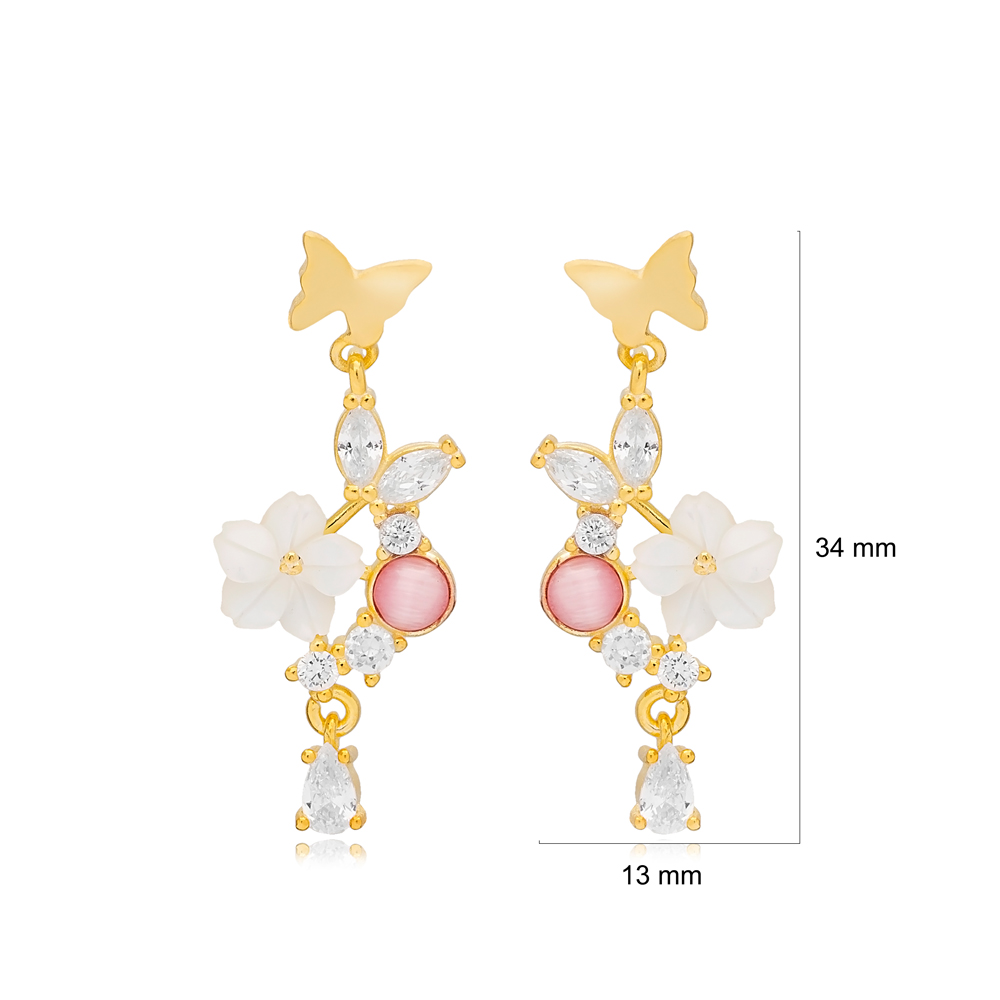Summer Collection Butterfly Design Long Stud Earrings Marquise Drop Cut Stone 925 Sterling Silver Jewelry