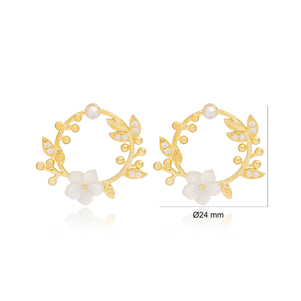Elegant Fresh Simple Flower Design Stud Earrings Tiny Pearl Handmade Turkish 925 Sterling Silver Jewelry