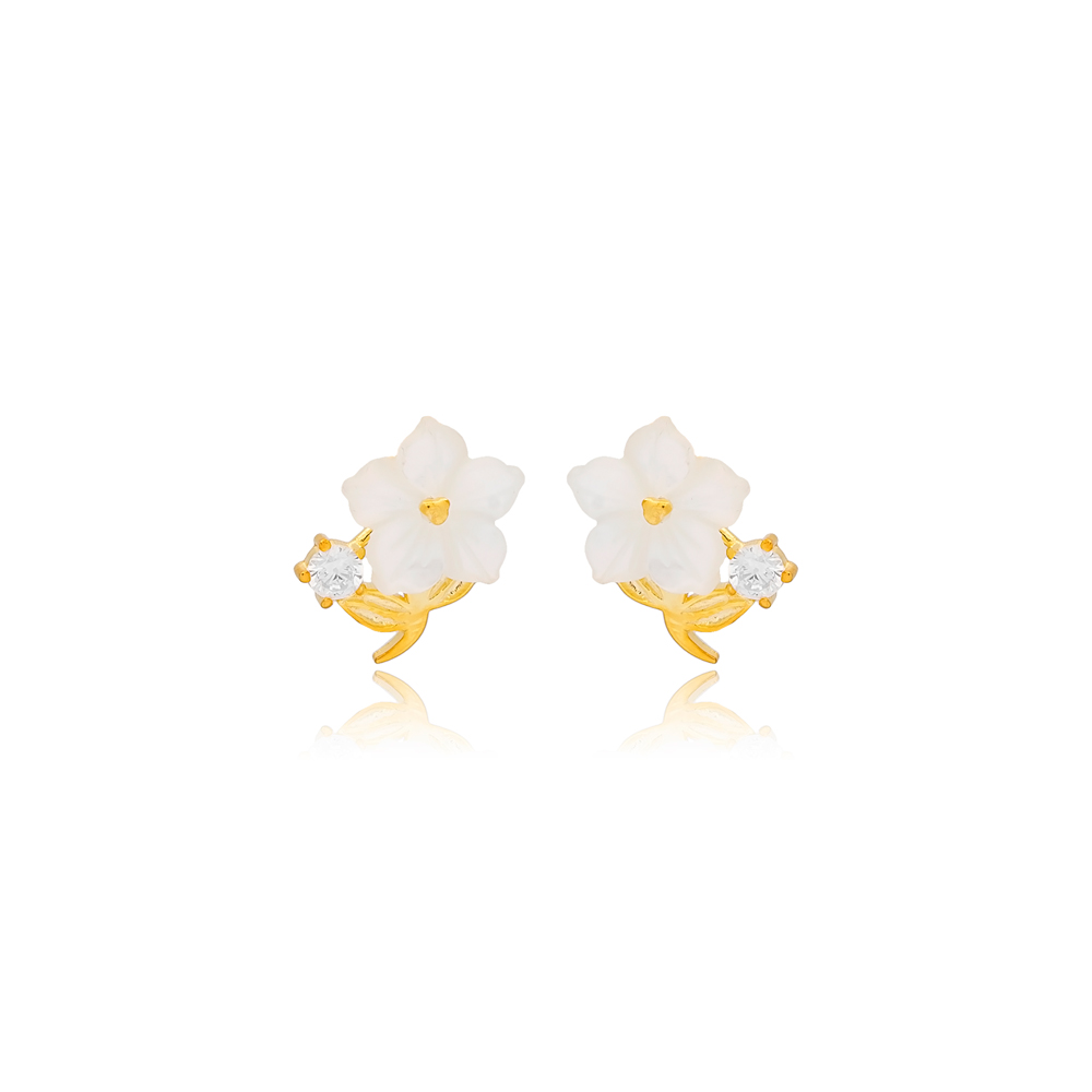 Tiny Flower Shape Summer Collection Stud Earrings Wholesale Turkish Handmade 925 Sterling Silver Jewelry