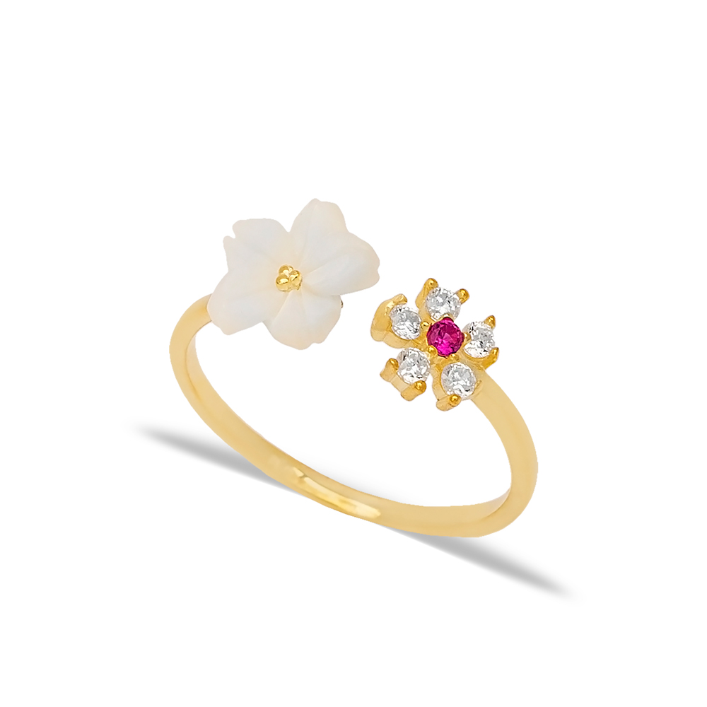 Tiny Zircon Stone Flower Charm Summer Collection Adjustable Women Ring 925 Sterling Silver Jewelry