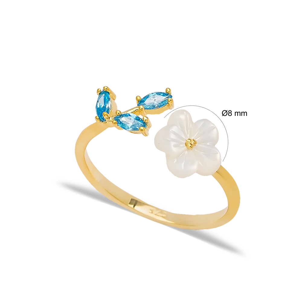 Dainty Aquamarine Flower Adjustable Women Ring Turkish Handmade 925 Sterling Silver Jewelry