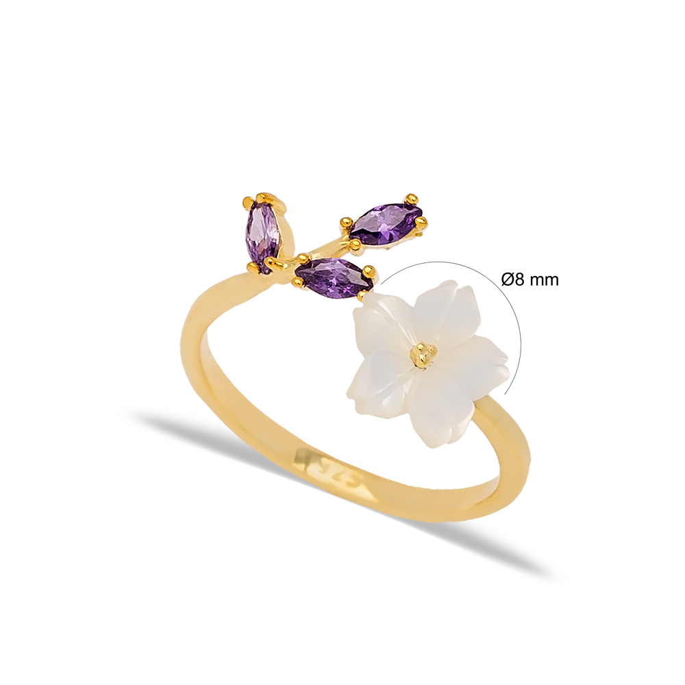Elegant Amethyst Flower Adjustable Women Ring Turkish Handmade 925 Sterling Silver Jewelry